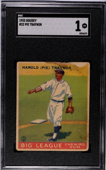 1933 Goudey #22 Pie Traynor SGC 1 But Nice Image!!