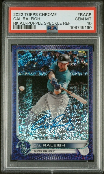 2022 Topps Chrome Purple Speckle Refractor Cal Raleigh #RACR RC Auto /299 PSA 10