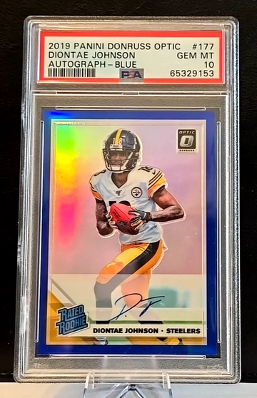 2019 Donruss Optic  Blue Prizm Auto  /75  Diontae Johnson  RR RC  PSA 10  Steelers
