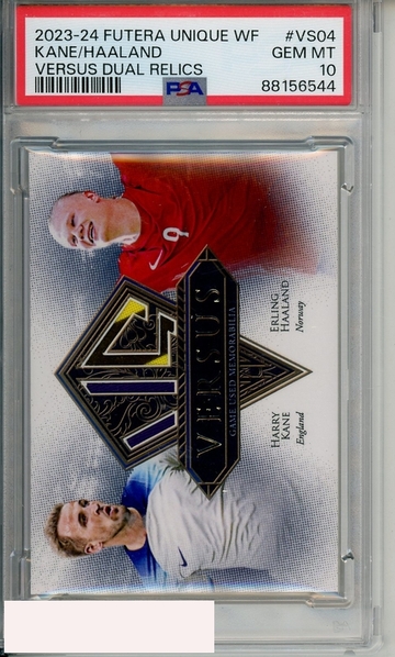 2023-24 FUTERA UNIQUE WF VS DUAL RELICS KANE HAALAND #VS04 PSA 10