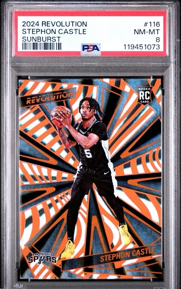2024 Revolution Stephon Castle RC Sunburst /75 PSA 8 Spurs Rookie SSP 