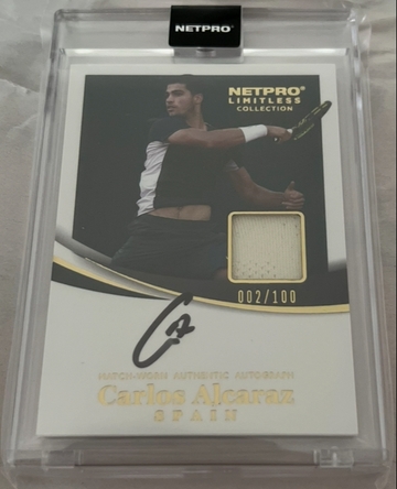 2022 NetPro Carlos Alcaraz CA-2 Limitless Match Worn Shirt Patch Auto 002/100