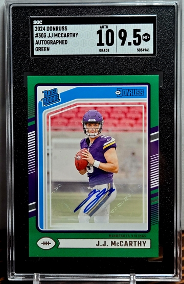 2024 Panini Donruss JJ McCarthy Rookie Autograph SGC 9.5 Mint + Green 10 Auto RC