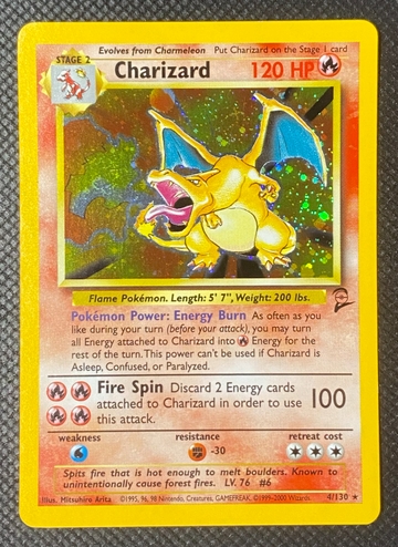 2000 Pokemon Base Set 2 - Charizard Holo Rare 4/130 - Fire Breath HD Swirl Clean