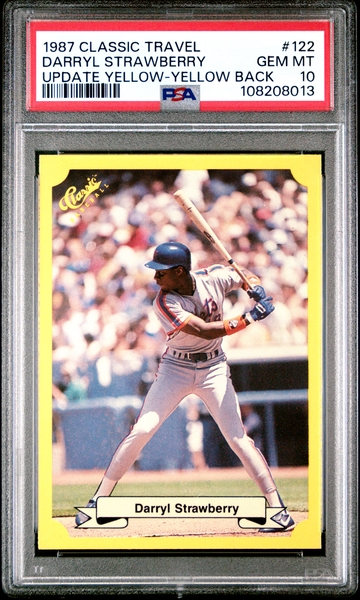 1987 CLASSIC TRAVEL #122 DARRYL STRAWBERRY UPDATE YELLOW-YELLOW BACK PSA 10
