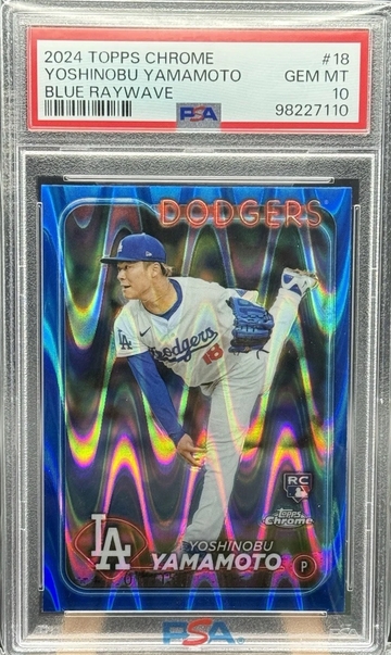 2024 TOPPS CHROME YOSHINOBU YAMAMOTO BLUE RAYWAVE /150 RC PSA 10!!