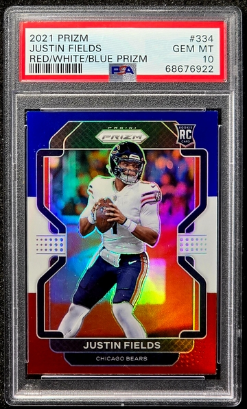 JUSTIN FIELDS 2021 PRIZM RED WHITE & BLUE ROOKIE RC #334 PSA 10