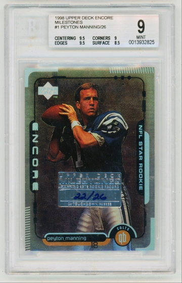 Peyton Manning 1998 Upper Deck Encore Milestones RC 22/26 BGS 9 Mint