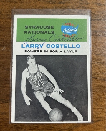 1961-62 Fleer #48 Larry Costello In Action (IA) HOF - Signed / Auto - True Ghost