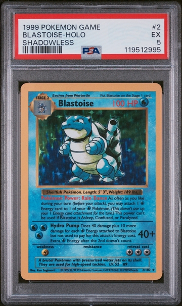 1999 Pokémon Base Set Shadowless Blastoise #2/102 Holo PSA 5
