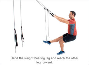 Bend the weight bearing leg and reach the other leg forward.