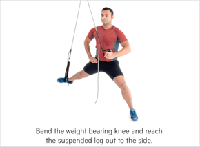 Bend the weight bearing knee and reach the suspended leg out to the side.
