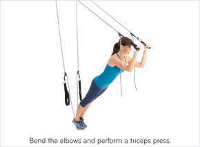 Bend the elbows and perform a triceps press.