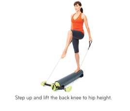 Step up and lift the back knee to hip height