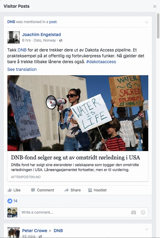 Bank DNB's Facebook wall