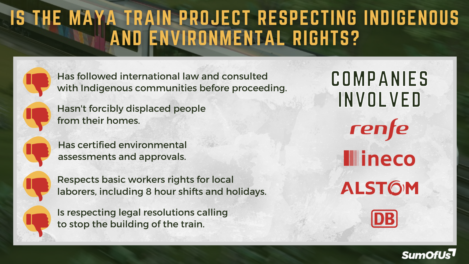 Scorecard on how the Maya Train is failing regarding environmental and Indigenous rights