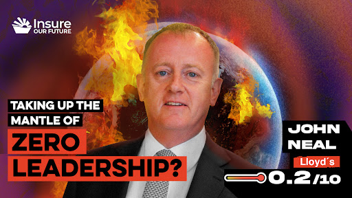 Picture of John Neal, Lloyd's CEO, with the Earth on fire behind him and a text: