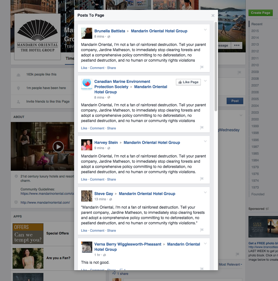 Mandarin Oriental facebook comments