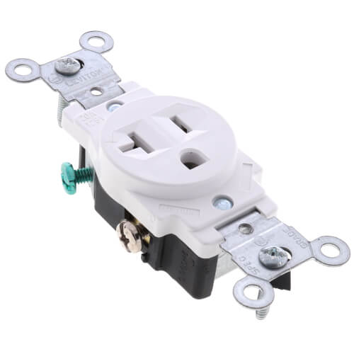 5801W Leviton 5801W Narrow Body Single Receptacle, 20A, NEMA 520R White (125V)