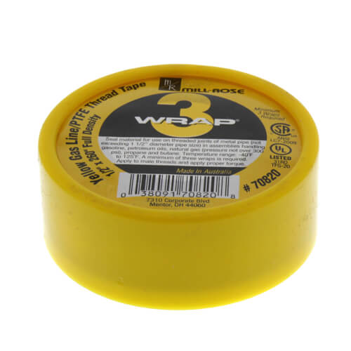 70825 MillRose 70825 1/2" x 260" PTFE 3Wrap Yellow Gas Thread