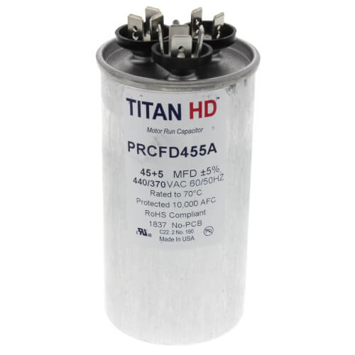 Prcfd455a Titan Hd Prcfd455a 45 5 Mfd Round Dual Motor Run Capacitor 440 370v