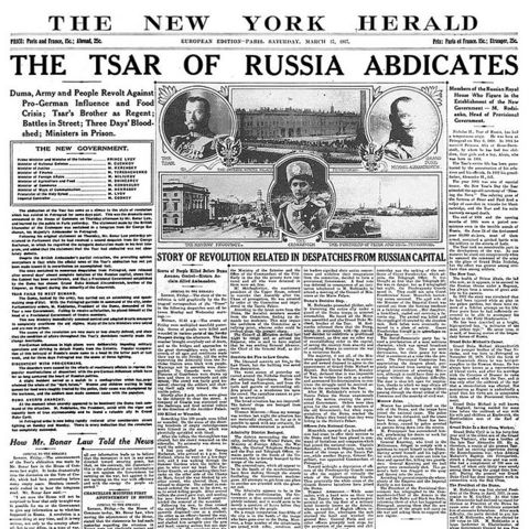 Czar Nicholas II abdicates (gives up power)