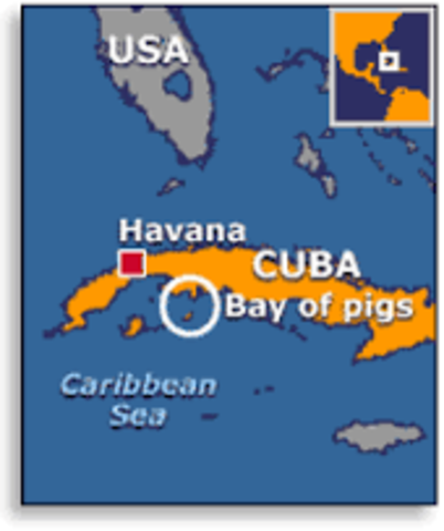 1961- US is defeated and humiliated at the bay of pigs in Cuba.