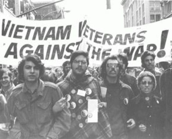 Thousands protest the war in Vietnam.