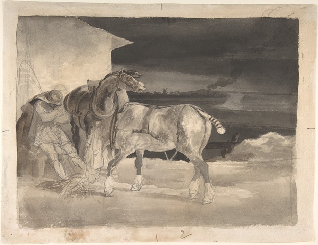 THEODORE GERICAULT«Deux chevaux de trait et un homme assoupi»