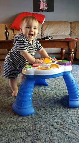 •Stands, holding on