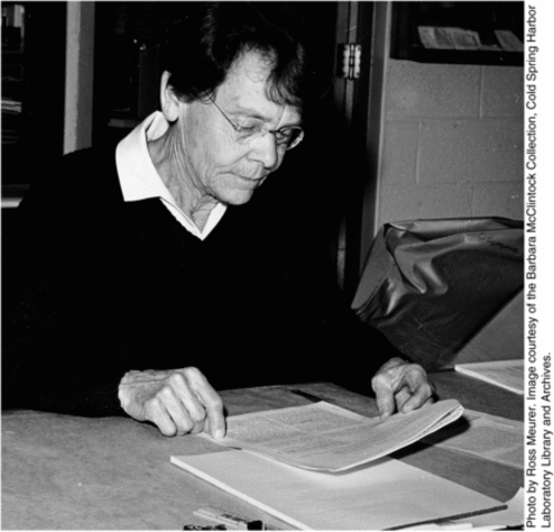 Barbara McClintock describes transposons