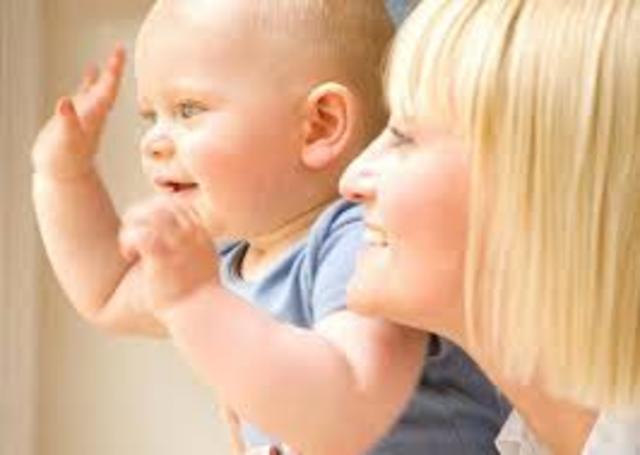 Uses simple gestures, like shaking head “no” or waving “bye-bye”