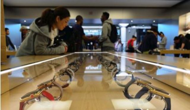 Apple Store’s display of newly introduced Apple Watches