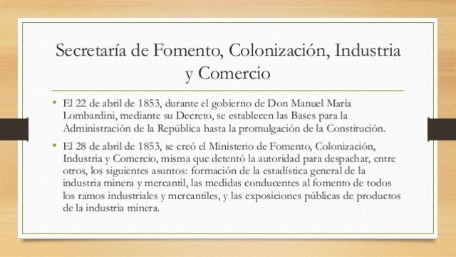 Creación de la Secretaría de Fomento en 1853