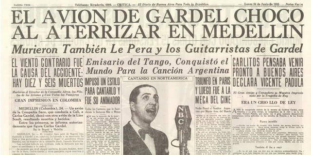 muerte del cantante argentino Carlos Gardel y 13 personas mas
