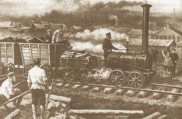 Постройка Е.А. и М.Е. Черепановыми на Нижнетагильском заводе первой в мире железной дороги.