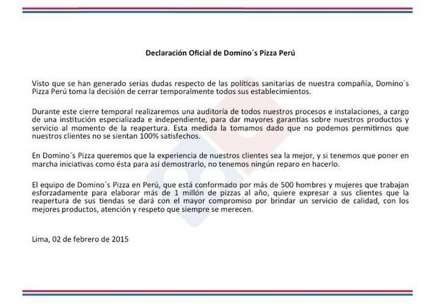 CIERRE  DE OPERACIONES  EN PERÚ