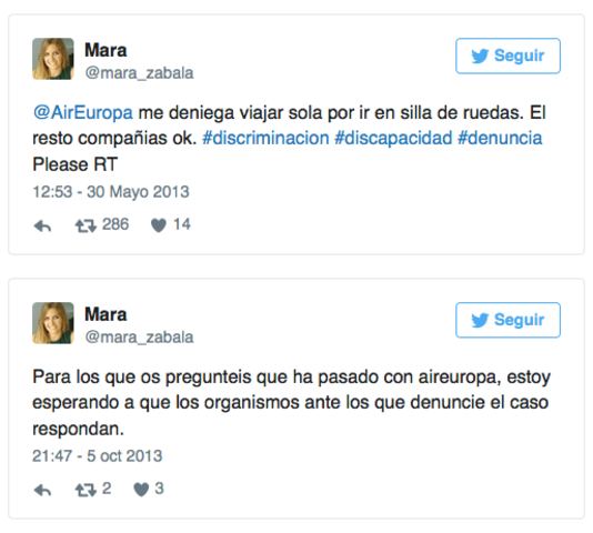 La queja en Twitter
