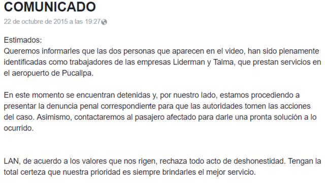 El comunicado oficial de LATAM