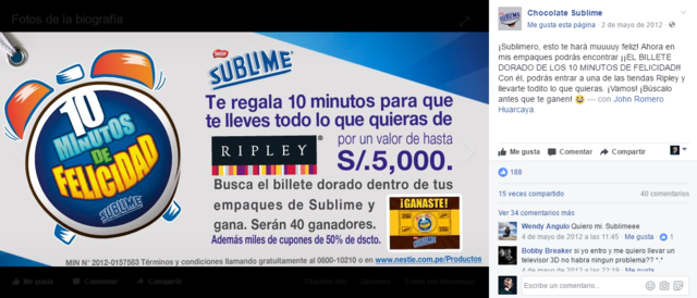 Primer post en su fanpage