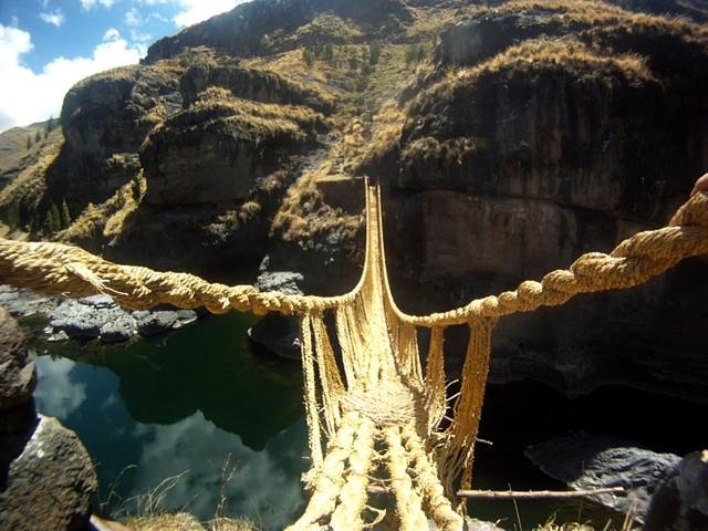 Suspension bridges invented, 1350 CE