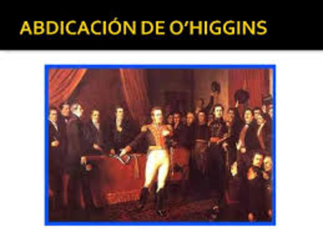 abdicacion de O'Higgins. Se promulga una constitucion moralista y abolicion de la esclavitud