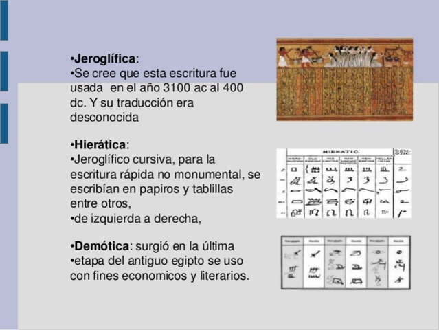 Jeroglíficos, hieráticos y demoricos.