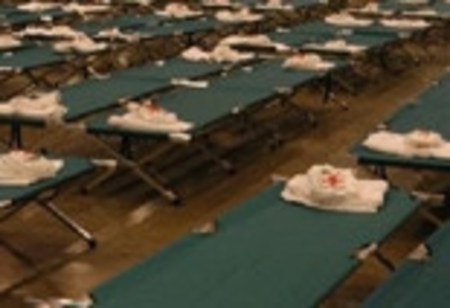 The Houston Astrodome is converted into a massive Red Cross shelter ready to receive thousands of Hurricane Katrina evacuees