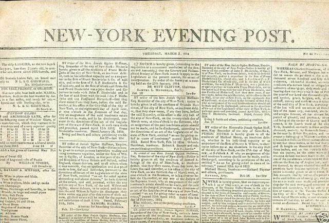 Establishes the New York Evening Post