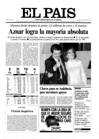 Primera mayoría absoluta del Partido Popular en España.