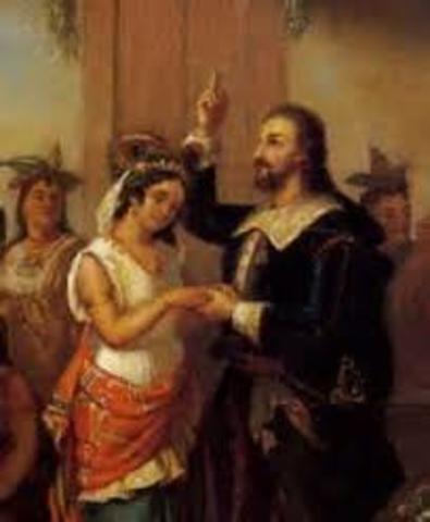 Pocahontas marries a farmer, John Rolfe