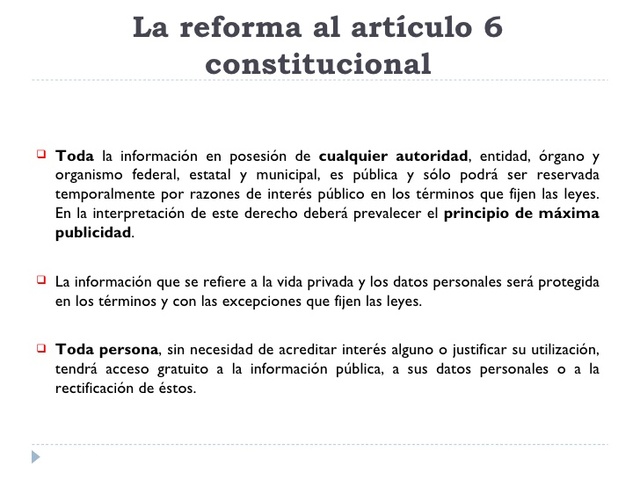 Reformas al articulo 6° constitucional, en materia de transparencia y rendición de cuentas