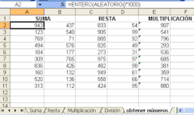 Números: Hoja de Cálculo