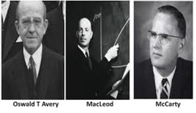 Oswald Theodore Avery, Colin McLeod y Maclyn McCarty demuestran que el ADN es el material genético